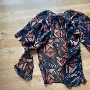 Handmade Chiffon Kimono Tie Top OS NEW African Print Black Brown Mud Cloth